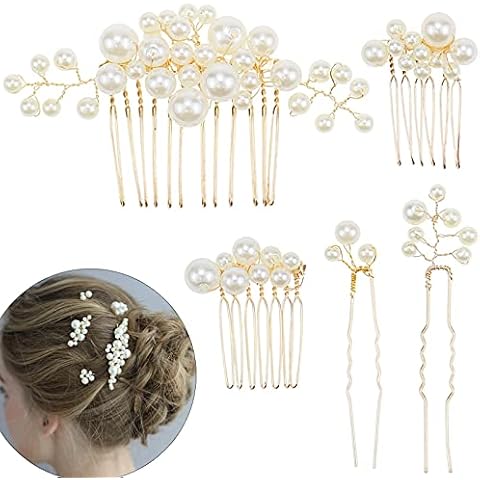 5 Pcs Bridal Pearl Hair Comb Set Cover