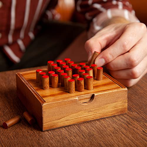 Wooden Solitaire Game - Board Wooden Peg Solitaire Games For Adults & Kids - Single Player 1 Person - Built-In Storage Box - Tabletop Classic Board Games - Table Top Vintage Board Games #TOP2