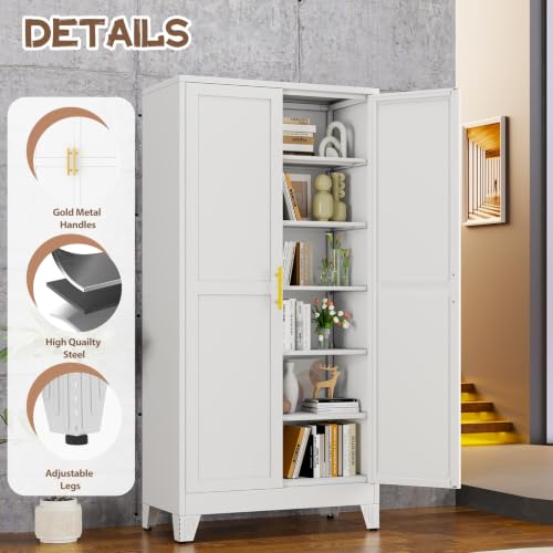 Image of winiowa Metal Pantry Storage Cabinet with 2 Doors and 5 Adjustable Shelves
