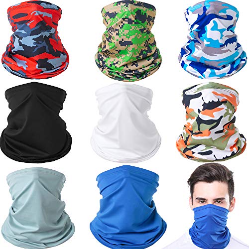 [8 Pack] Summer Sun Protection Neck Gaiter Face Mask Sunscreen Breathable Bandana Washable Reusable Motorcycle Half Mask Scarf Suitable for Men/Women Sport &Outdoor Fishing Hiking