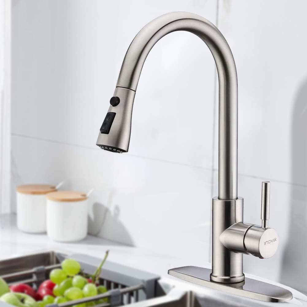 Brushed Nickel High Arc Kitchen Faucet with Pull-Out Spray