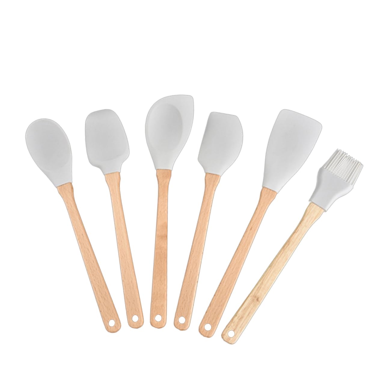 Cabilock 6stücke Teiliges Silikon Küchenutensilien Set Mit Ergonomischen Holzgriffen Hitzebeständig Flexible Antihaftbeschichtete Kochhelfer Spatel Teigschaber Löffel Für Vielseitiges Koche