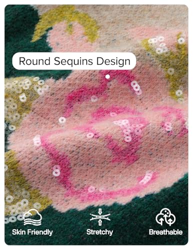 ZESICA Women's Floral Oversized Sweaters 2025 Fall Crewneck Long Sleeve Casual Chunky Knit Pullover Sweater Tops2