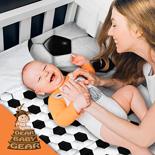 Image of Dear Baby Gear Sports Deluxe Baby Blanket - Double Layer Reversible, Milestone & Infant Gifts for Girls and Boys - Toddler Blankets - Soccer Ball and Pattern - 40 inch x 30 inch