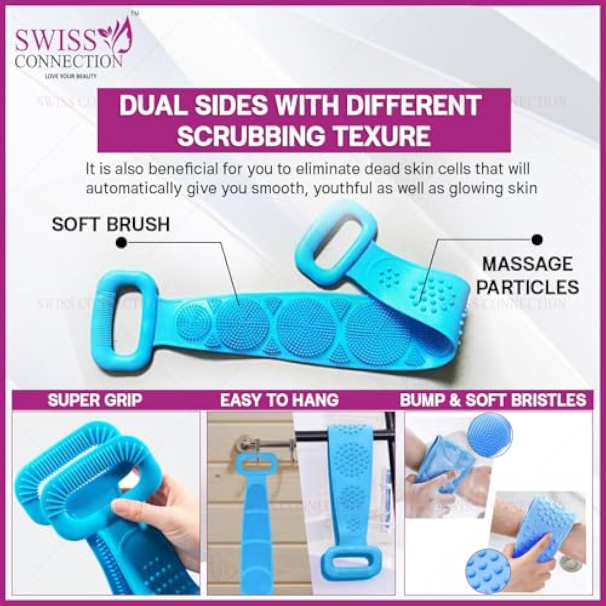 Silicone Bath Body and Skin Brush Belt for Easy Cleaning