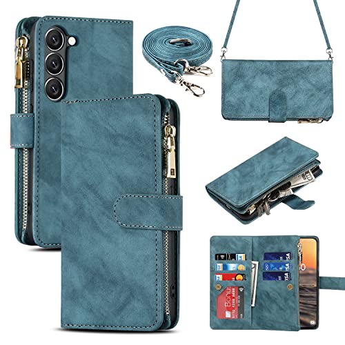 Protection Samsung Galaxy S23 : étui portefeuille bleu anti-chute avec lanière
