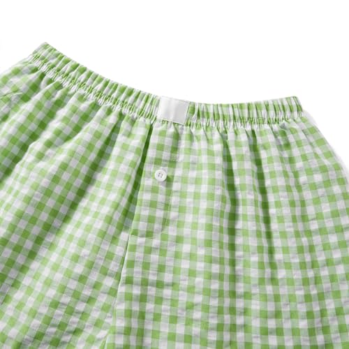 Image of Y2k Plaid Shorts Cute Baggy Ginghem Boxer Shorts for Women Checked Lounge Pajama Bottom Preppy Sleep Pj Shorts