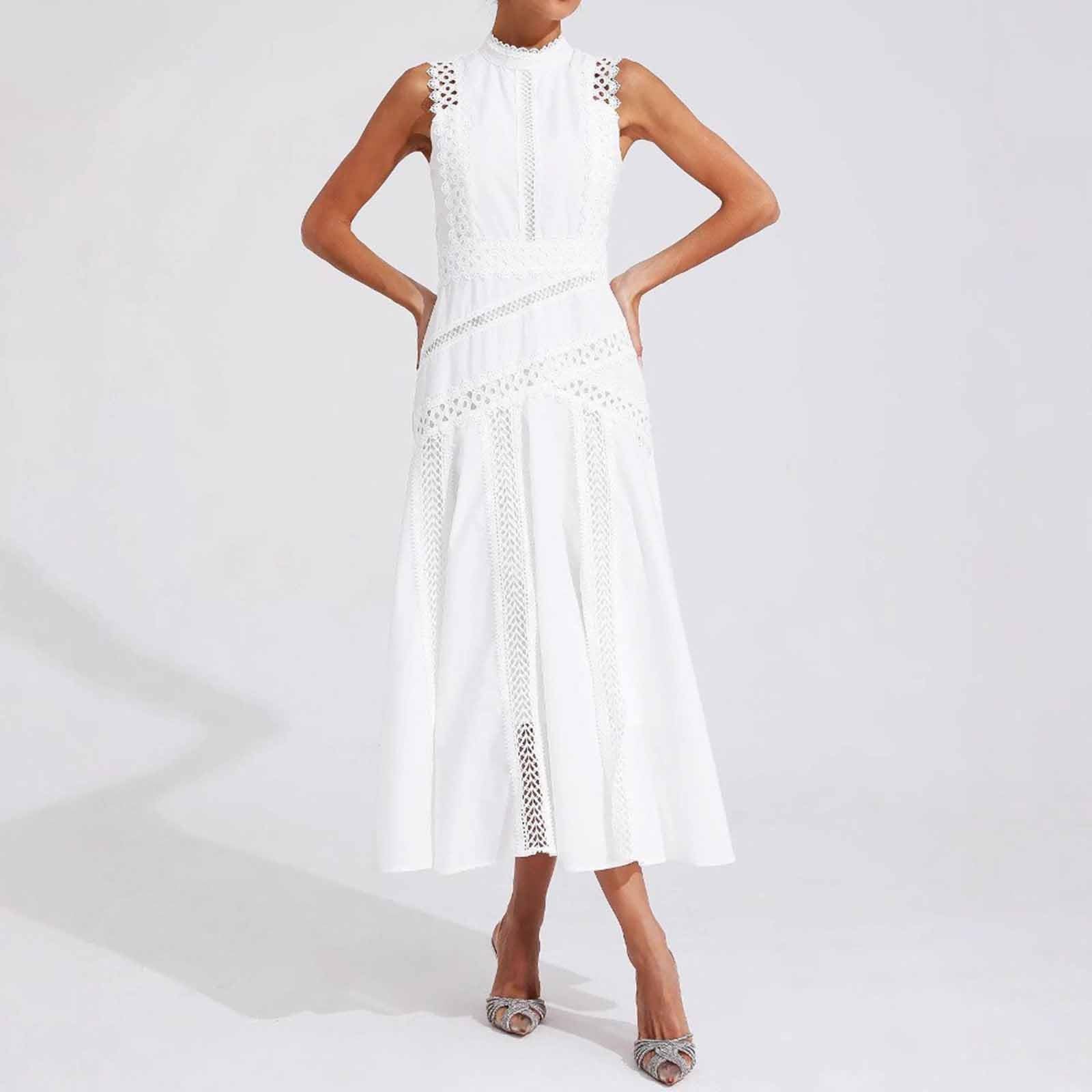 Generico Vestito Estivo Donna Senza Maniche,Abito Casual Senza Maniche con Stampa Floreale E Spacco Frontale con Laccetti Ideale per Feste Estive E per Tutti I Giorni