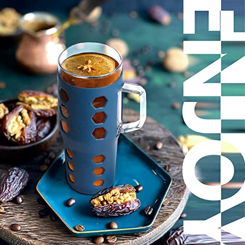 Mukoko 32Oz Glass Tumbler With Straw And Lid,Glass Cup With Handle,Glass Water Bottles With Times To Drink-Blue #TOP5