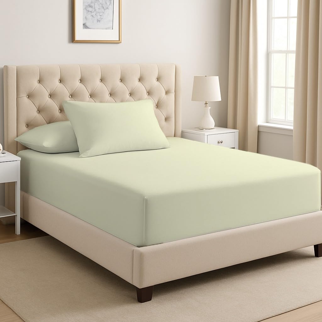 Dreema Cream Novexa Double Fitted Sheet - 400 Thread Count 100% Egyptian Cotton, 25Cm Deep Pocket - Soft, Breathable & Hotel Quality (Double )