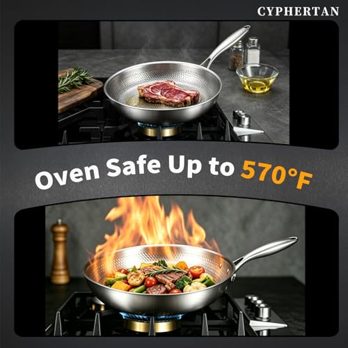 CYPHERTAN Titanium Frying Pan 11 Inch with Lid, Hammered Induction Skillet - image 8