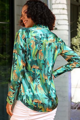 Image of POPWINGS Printed Full-Sleeves Regular-Fit Satin Printed Shirt for Women Stylish Western Casual Wear