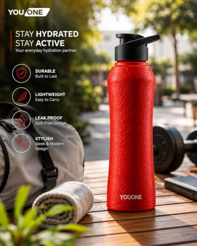 Image of YOUONE Stainless Steel 1000 ML Water Bottle (Red Charcoal)