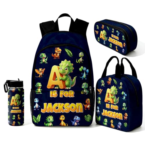 Image of Custom Kids Backpack Set Toddler Backpacks Boys Back to School Bookbag | Kid Personalized Backpack with Lunch Bag for Boy Kindergarten Elementary Preschool Daypack Birthday Gifts Green Animal