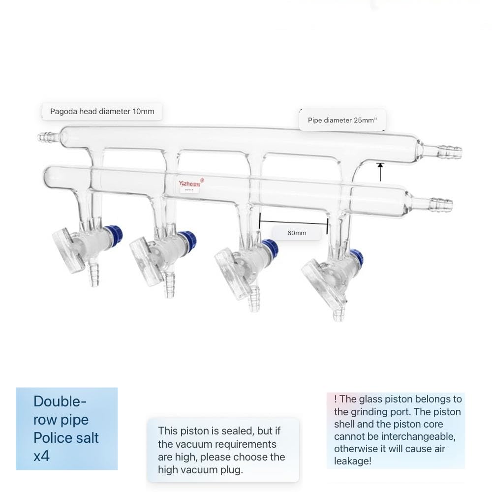 High borosilicate Glass Double Manifold Vacuum Gas Distributor for Schlenk Line Double Row Vacuum Gas Distributor Glass Manifold Solid Glass Stopcock