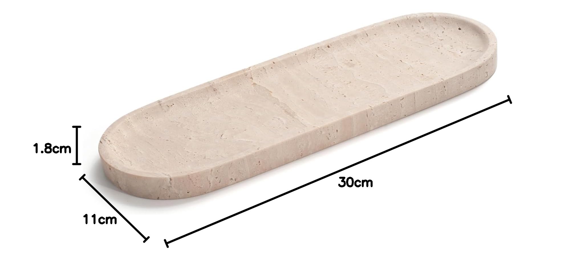 Bandeja ovalada de piedra de travertino para joyas, velas, perfumes, bandeja decorativa de baño de mármol para organizador de encimera, 30 cm x 15 cm x 1,8 cm