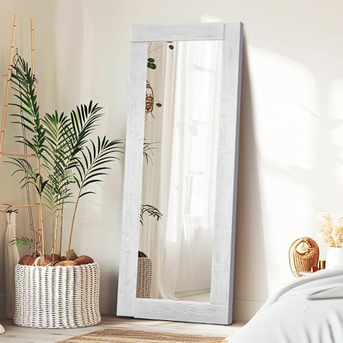 Image of 65x24in Full Length Mirror, Solid Wood Convex Frame, White