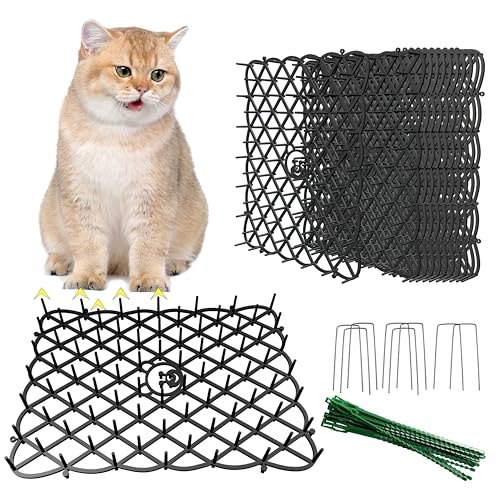 KOKMEYA 12 Pcs Anti-Cat Spikes Bear Pattern 0.36 Coverage 15x20cm Mats for Indoor Sofa Potted Plants & Outdoor Garden Fence Humane Scat Mat for Squirrels & Foxes 12 Pegs & 20 Zip Ties