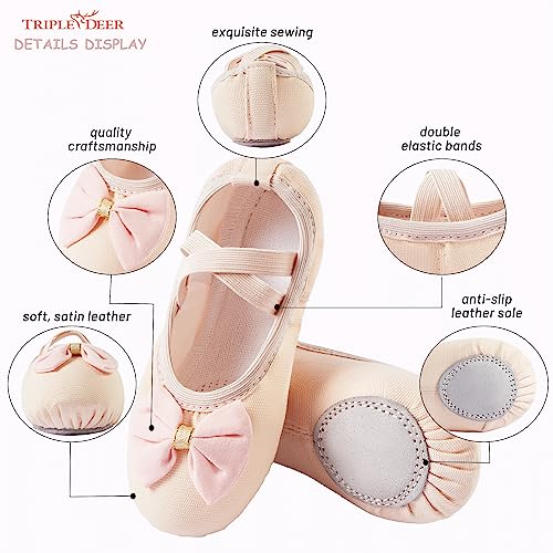 TRIPLE DEER Ballet Shoes for Girls, Canvas Dance Flats Practice Slippers Split Soft Leather Flat Sole Yoga Gymnastics Shoes (Toddler/Little/Big Kid)3