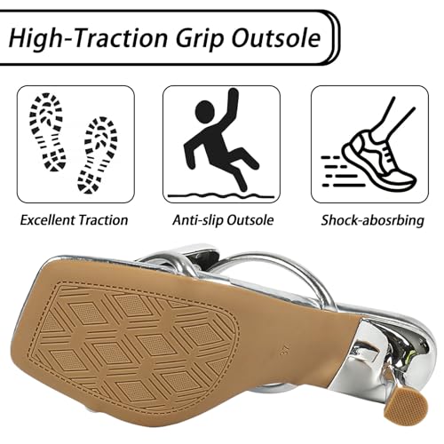 Women's Leather Metal Buckle Stiletto Heel Dress Slides Sandals Fashion Sexy Comfortable Square Open Toe Slip On High Heel Casual Mules for Party Wedding Daily Wear4