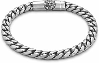 ENCLIFF Matte Cuban Link Bracelet for Men – Premium Stainless Steel Heavy Chain Bracelet with Wolf Head Lock | 9 Inch Anti... Price In India