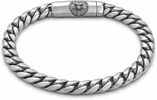 ENCLIFF Matte Cuban Link Bracelet for Men – Premium Stainless Steel Heavy Chain Bracelet with Wolf Head Lock | 9 Inch Anti...