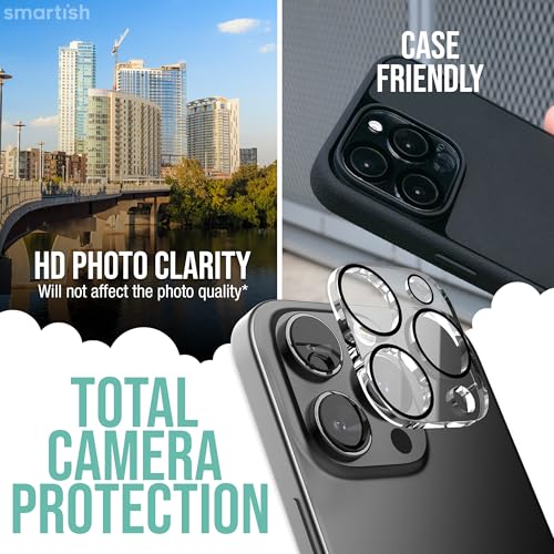 Image of Smartish iPhone 16 Plus Screen Protector - 2-Pack Tempered Glass Screen Protectors + Camera Lens Covers - Tuff Sheet - 9H Easy Install Frame [Scratch Resistant] Case-Friendly for Apple iPhone 16 Plus