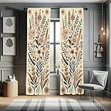 Ambesonne Vintage Floral Window Curtains, Boho Garden of Nostalgia Branches Leaves and Blooming Flowers, Lightweight Decor 2-Panel Set with Rod Pocket, Pair of - 28' x 95', Eggshell Umber Slate Blue