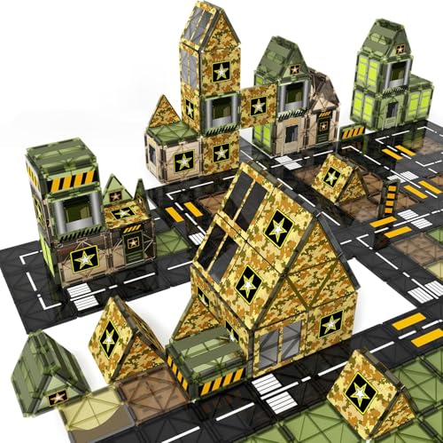 Magnetic Tiles Army Set Military Building Blocks for Kids Ages 3-5 4-8 STEM Construction Preschool Toys Boys Girls Birthday Gifts Army Men Games