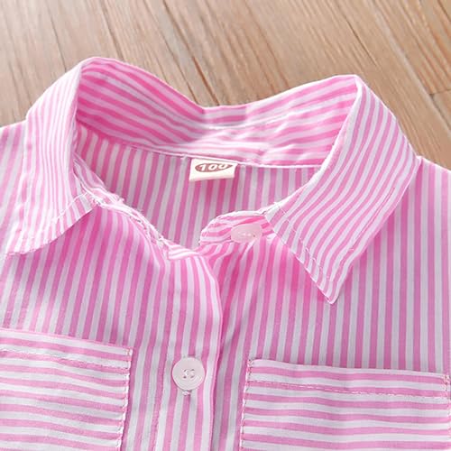 Toddler Girls Lapel Long Sleeve Striped Dress Top Casual Button Down Shirt Dresses with Belt Girl's Spring Clothing2