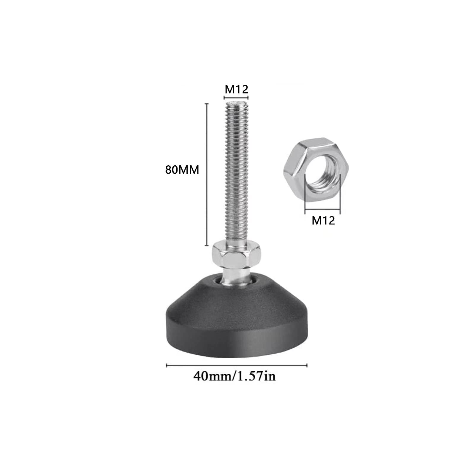 STELVOET VASTE VOET 38MM M12 X 50 ZWART