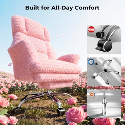 Image of HOMRELEXA Big and Tall Office Chair, Flip Armrests for Pets & Cross Legged Sitting, Executive Ergonomic Computer Gaming Chair with Foot Rest, Rose Velvet Pink Wide Seat Reclining Desk Chair