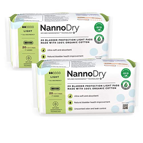 Image of Organic Incontinence Pads for Women, Light, 7 in, 2-Pack, 20 Count