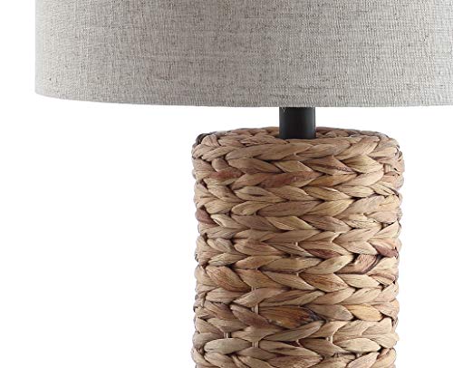 Image of JONATHAN Y 25 inch Natural Coastal Water Hyacinth Table Lamp Set of 2, Bedside Lamp with Light Grey Linen Shade, Boho Farmhouse Decor for Living Room Nightstand, LED Bulbs JYL6502A-SET2