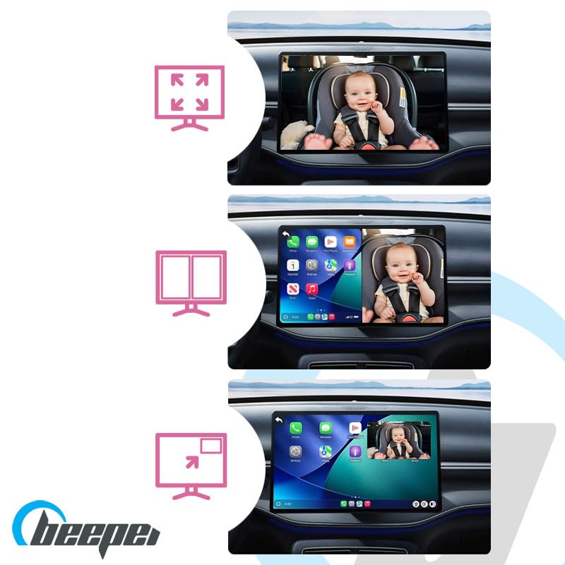 BEEPER BABEECAM 2 • Telecamera per bambini con CarPlay & Android Auto – Kit di Sorveglianza Baby Embedded Telecamera per Sedile Posteriore, Display su Schermo del Veicolo, Installazione Facile