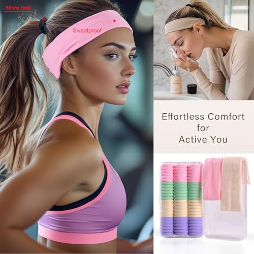 40 PCS Black Hair Ties for Thick Hair & Sweat HeadBands for Women,Hair Elastics No Damage with Plastic Box (2in Black) - Image 5