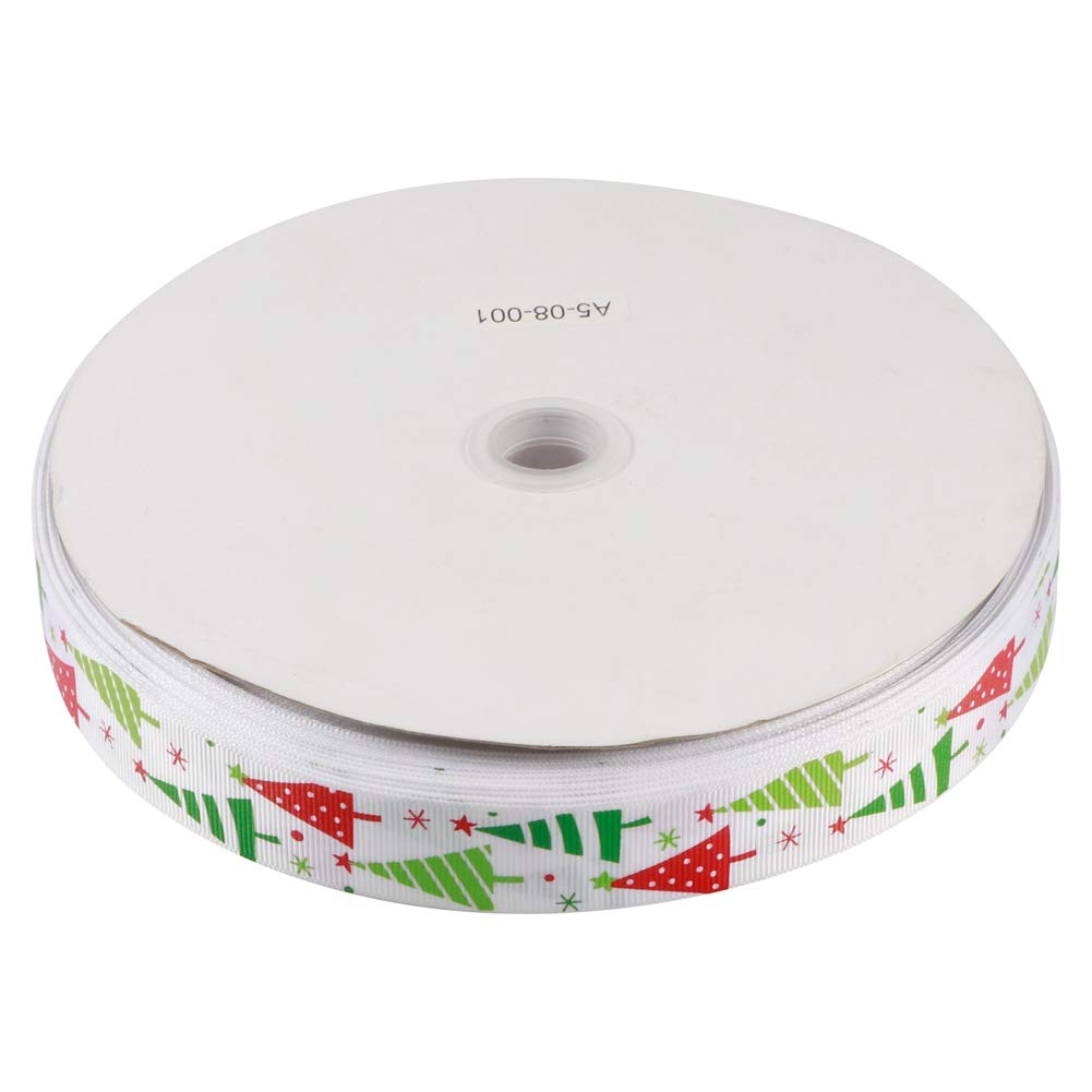 Christmas Ribbons for DIY Gifts, Perfect for Box Wrapping, Hair Accessories, Wedding Decoration, Packaging Ribbons, Decorative Supplies for Gift Packaging(100 Yards/roll-Christmas Tree Pattern White)