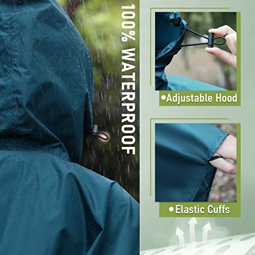 Regen Poncho Jacke Mantel für Erwachsene mit Kapuze wasserdicht mit Reißverschluss im Freien, Navy
