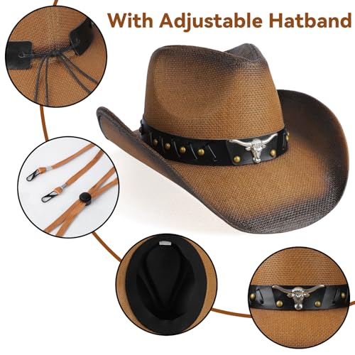 Image of WQWOVRVO Cowboy Hat,Cowgirl Hat,Western Cowboy Hats for Women /Mens /Straw Wide with Shapeable Brim Cowboy Hat for Womens
