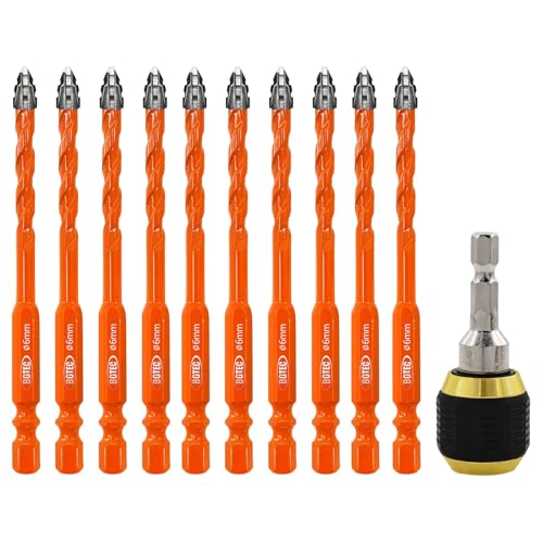 BGTEC Juego de Brocas de Carburo para Mampostería - 10 Piezas 6mm Professional Brocas Porcelanico Set con Portabrocas Rápido para Madera, Plástico, Ladrillo, Cerámica, Vidrio, Hormigón y Mármol