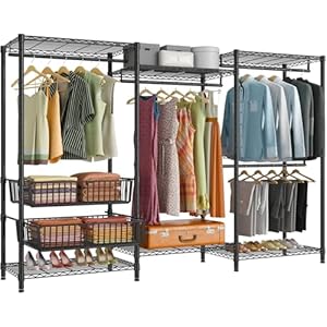 VIPEK V10 Plus Wire Garment Rack 5 Tiers Heavy Duty Clothes Rack with Hanging Rods, Wire Shelves & 2 Slid Storage Baskets, Large Size Clothing Rack 85.4" W x 15.7" D x 76.4" H, Max Load 920 LBS, Black VIPEK V10 Plus Wire Garment Rack 5 Tiers Heavy Duty Clothes Rack with Hanging Rods Wire Shelves 2 Slid Storage Baskets Large Size Clothing Rack 854 W x 157 D x 764 H Max Load 920 LBS Black