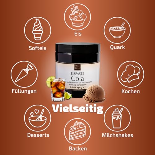 Cola Eispaste Aroma Variegatos Eis Desserts Pralinen Paste zum Verfeinern von leckerem Eis Getränke Kuchen Kekse Tortencremes Eiscremes uvm. Inhalt 250 g – Bild 5