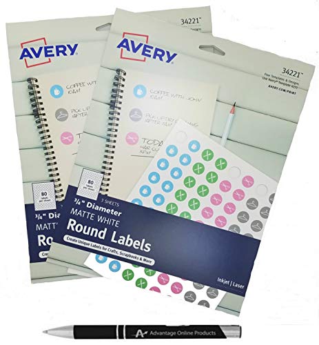 Value Bundle 2 Packs Avery Matte White Print-to-Edge Round Labels.75 Inch Diameter, Unique Labels for Crafts, Scrapbooks