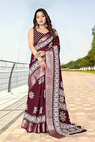 Image of Dola Silk Saree with Blouse Piece Intricate White Art Print and Zari Border | Perfect for Festive Occasions | Dola Silk | Silk Saree | Cotton Silk Saree | Silk Saree Collection.