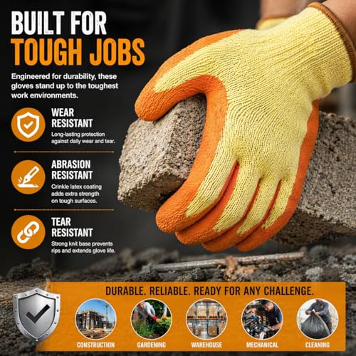 Image of Multipurpose Nylon Anti Cut PU Nitrile Coating Work Safety Gloves, Hand & Fingers, Gardening, Mechanical, Construction, Agriculture & Automotive - Durable & Comfortable (ORNAGEYELLOW-5PAIR)