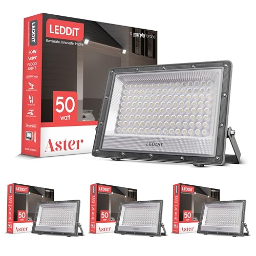 Image of Aster 50W LED Flood Light with 2-Year Warranty | IP66 Waterproof Outdoor Light for Garage, Garden, Shop, Parking | Cool White | BIS Approved | Pack of 4