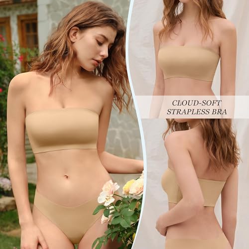 DEANGELMON Strapless Bras for Women Non-Slip Silicone Bandeau Seamless Tube Top Bralette Comfy Non Padded Stretchy Stylish4