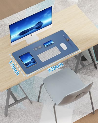 Image of Leather Desk Pad Blotter,Mouse Pad,Office Desk Mat, Non-Slip PU Leather Desk mat,Large Desk mat,Waterproof Keyboard mat for Office /Home /Decor (Grey Blue,35 inch x 17 inch)