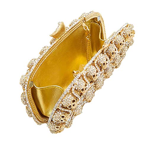 Image of Boutique De FGG Skull Crystal Clutch Purse for Women Formal Rhinestone Clutch Evening Bag Halloween Minaudiere Handbag,Mini