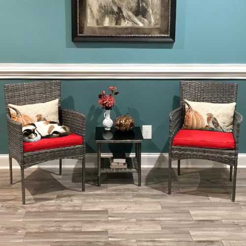 Image of FDW 3-Piece Patio Furniture Set | Gray & Red | Outdoor Wicker Furniture